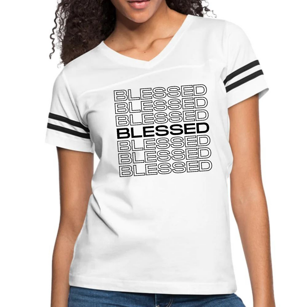 Womens Vintage Sport Graphic T-shirt - Stacked Blessed Print